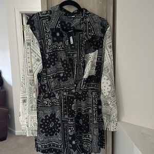 Fashion Nova Romper bandana Paisley print Black and white Size L